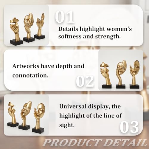 Set de 3 estatuas decorativas rostro dorado en resina miniatura 5