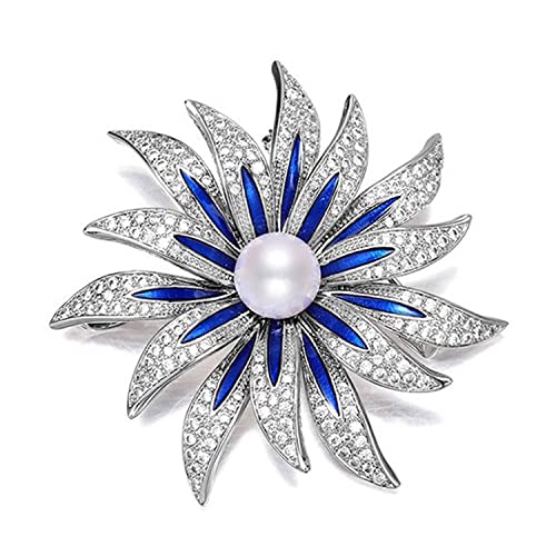 Broche fleur bijoux femmes argentée et sa perle blanche d'exception