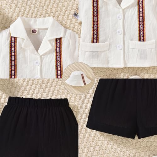 Toddler Baby Boy Summer Outfit Embroidered Mexican Guayabera Shorts Set with Hat4