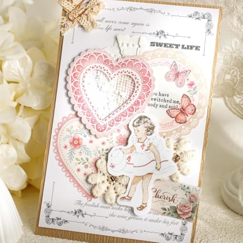 Image of HASTHIP 80pcs Lace Frame Scrapbook Stickers Set - 40 Styles Vintage Doily Border and Floral Frame Die Collage Papers Decorative Papers Journaling Supplies for Junk Journal Crafts Scrapbook