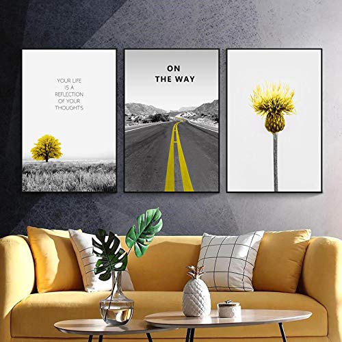 Art mural moderne jaune pour salon : triptyque scandinave 50x70 cm