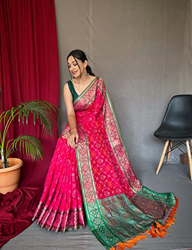 Image of SGF11 Women's Kanjivaram Patola Silk Saree Silk Saree Pure Golden Zari With Blouse Piece