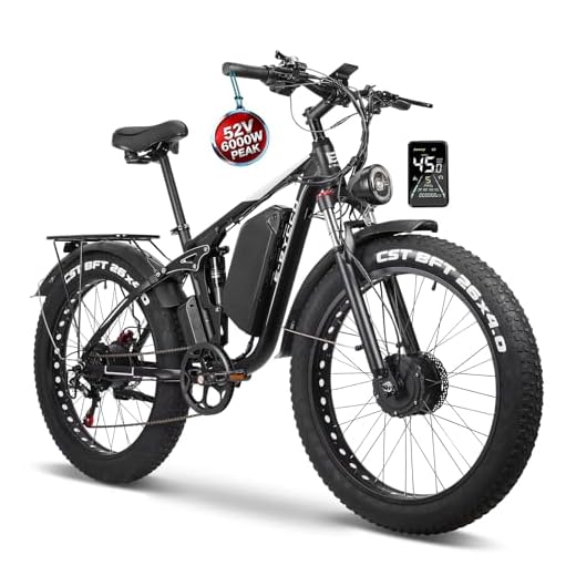 Full Suspension 52V Electric Bike for Adults 2000W Peak 3000W Dual Motor AWD Ebike 36.8MPH 26" All Terrain Fat Tire Electric Bicycle 52V 23AH Battery Up to 80Miles 7Speed Gear(White-US Local Shipping)