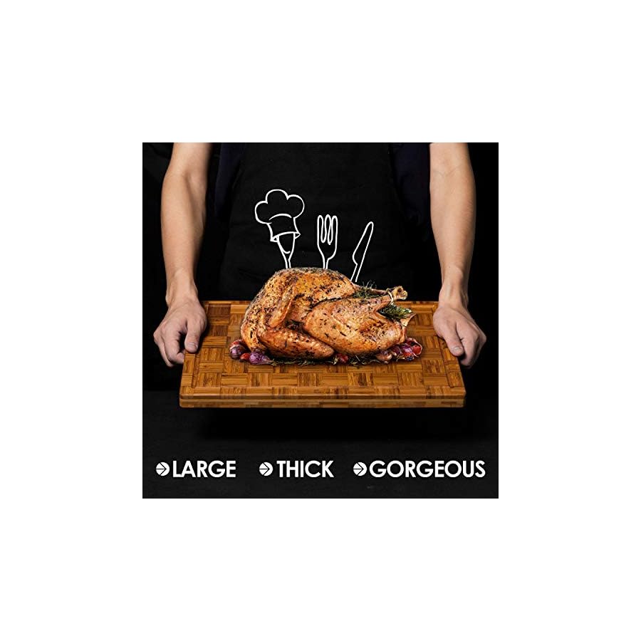 Extra Large Bamboo Cutting Boards, (Set of 3) Chopping Boards with Juice Groove Bamboo Wood Cutting Board Set Butcher Block for Kitchen, End Grain Serving Tray by Kikcoin
