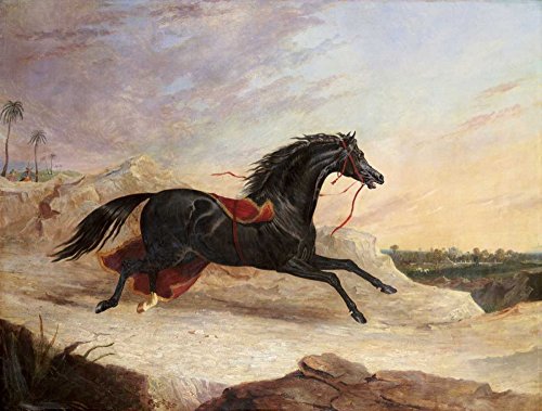 Toile chevaux arabes et paysage oriental pour sublimer la décoration murale d'un grand salon