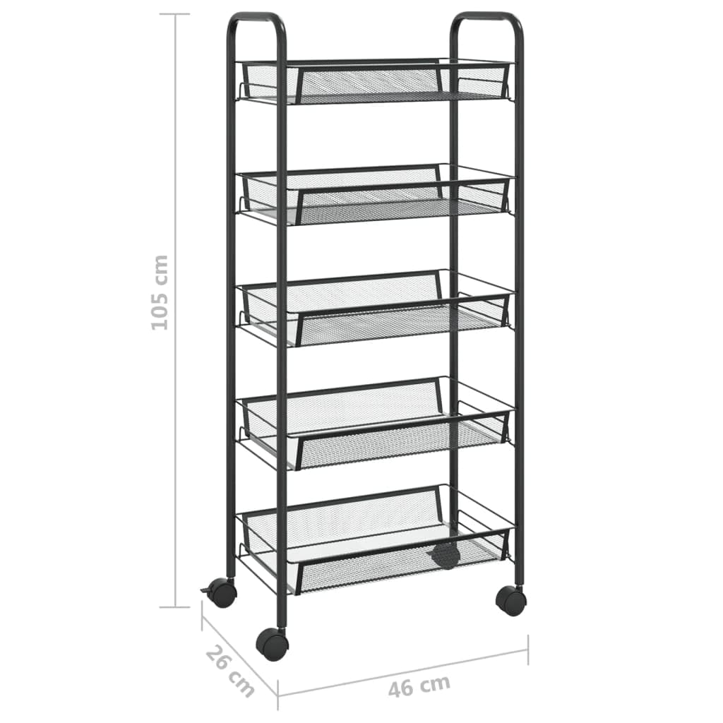 vidaXL Carrito de Cocina Carro de Servicio Doméstico Niños Garaje Estantes Almacenamiento Alimentos Bebidas 5 Niveles Hierro Negro 46x26x105 cm