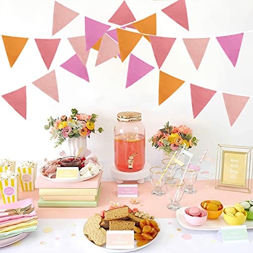 Image of Zwiebeco 39Ft Orange Pink Fabric Bunting Banner Triangle Flags Party Decorations Hanging Cotton Garland Pennant for Engagement Wedding Baby Shower Birthday Festivals Nursery Home Outdoor Garden