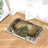 Especificaciones: 40 * 60 cm. XHWL767 Decoración del árbol de Navidad y los Regalos rodeados de Copos de Nieve contra el Tablero de Madera Retro alfombras de baño 40X60 CM baño Cocina Estera Accesorios