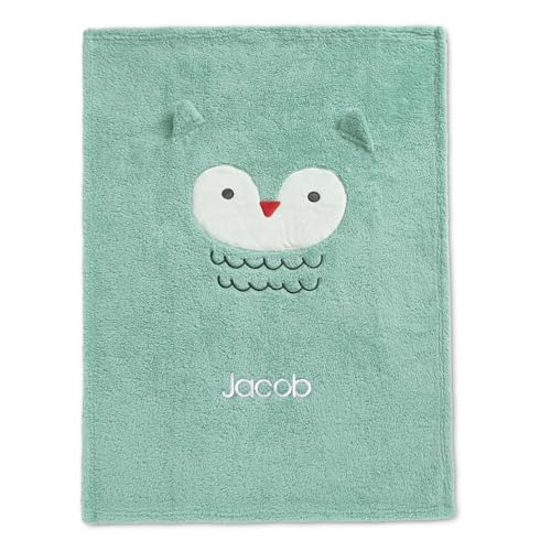 Image of Delta Children Personalized Sherpa Throw Blanket for Kids, Light Teal Owl