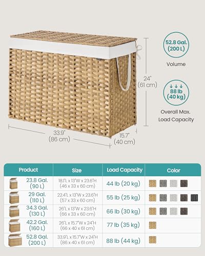 SONGMICS Wäschekorb mit Deckel, 200L Wäschekorb mit 2 herausnehmbaren Auskleidungstaschen, 6 Netztaschen, Weiden-Wäschekorb… – Ansicht 6