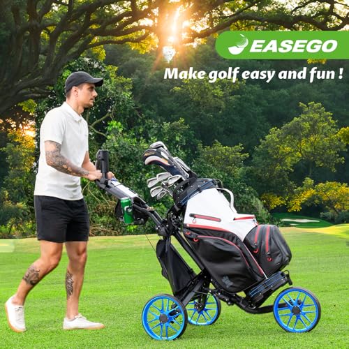 image for EASEGO Golf Push Cart 3 Wheel : Golf Bag Cart Foldable with Phone Hold