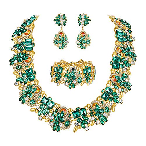 NABROJ Green Rhinestone Choker Necklace for Women Statement Necklace and Earrings Set Party Big Chunky Jewelry Sets- HLN001 Green 3pcs Set
