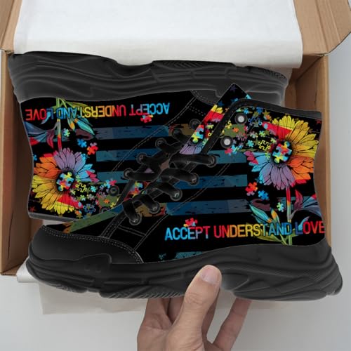 Quorax Autism Awareness Shoes Women Men High Top Sneakers Lace-up High Tops Canvas Shoes Autism Gifts for Her Him2