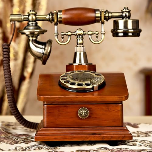 Teléfono fijo retro con cajones y asas de madera, teléfono con cable resistente al desgaste para oficina, hogar, hotel, galería de arte