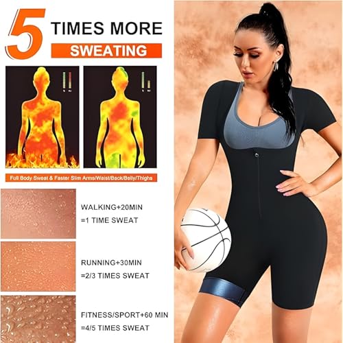 Image of Women Sauna Suit Full Body Shapewear, 3 in 1 Sweat Vest Waist Trainer with Arm & Thigh Compression, Tummy Control Slimming Workout Bodysuit for Gym Running Fitness