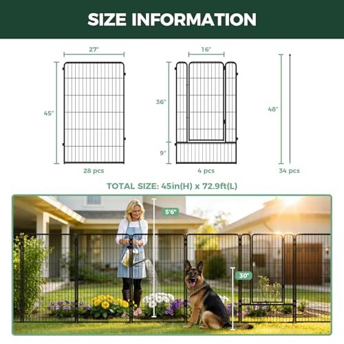 Image of FXW Garden Fence Outdoor for the Yard - 45in(H) x 72.9ft(L) Heavy Duty Metal Animal Barrier for Dog, No Dig Decorative Dog Fence, 32 Panels, Black