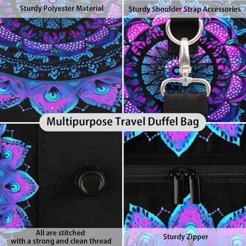 Mandala Ethnic Tribe Patterns Travel Duffel Bag for Women Men Foldable Sport Gym Tote Bag Lightweight Waterproof Weekender Overnight Bag for Weekend Holiday Gym Swim Yoga3