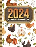  2024 Organizer Notebook: 8.5x11 Large Dated Monthly Schedule With 100 Blank College-Ruled Lined Paper Combo / 12-Month Life Organizing Gift / Cartoon ... Hen Baby Chick - Bird Decor Art Pattern Cover