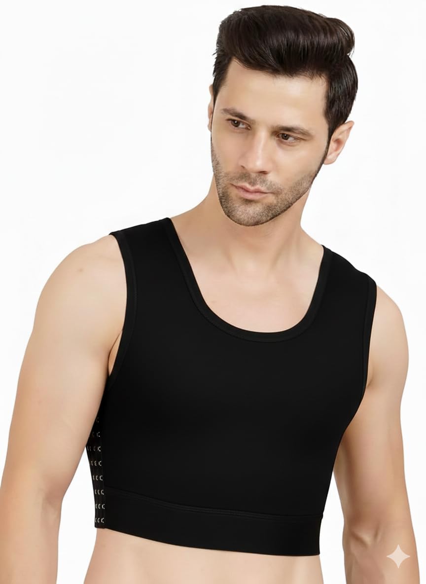 dermapress Gynecomastia Compression Short Vest with Side Hook Closure || HIGH COMPRESSION || Tomboy Chest Binder || Comfortable Support for Men || Chest & Abdomen Support Shapewear-picture-42