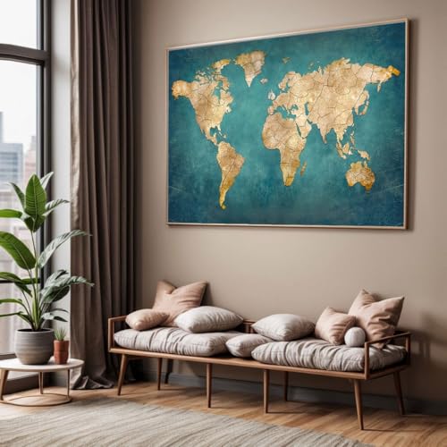 Mapa Mundi Verde Decorativo Horizontal 130x90 Grande