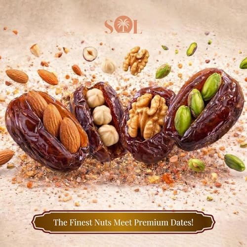 Image of Premium Dates Gift Box with Assorted Nuts - Stuffed Khajoor with Almond, Pistachio, Hazelnut & Walnut | Healthy Dry Fruit Snack | Luxury Gift Pack (12 Pcs)