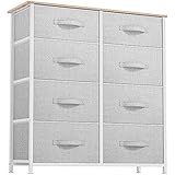 DWVO Fabric Dresser for Bedroom, Tall Dresser with 8 Drawers, Storage Tower with Fabric Bins, Chest of Drawers for Closet & Living Room - Sturdy Steel Frame, Wooden Top
