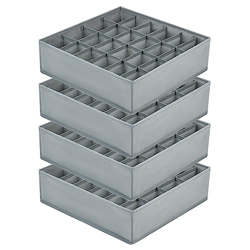 Joyoldelf 4 Stück Aufbewahrungsboxen für Socken und Unterwäsche, 24 Zellen Faltbare Boxen (Faltbox, Drawer Dividers, Schubladen Organizer Stoffboxen zum Aufbewahren von Socken（Hanfasche）