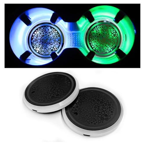 ZNDAW 2PCS LED Cup Holder Lights 7 Colors Changing Dog Paw Car Coaster with USB Cable Rechargeable Cup Holder Insert Luminescent Drink Mat Decoration Interior Car Accessories (Glitter)