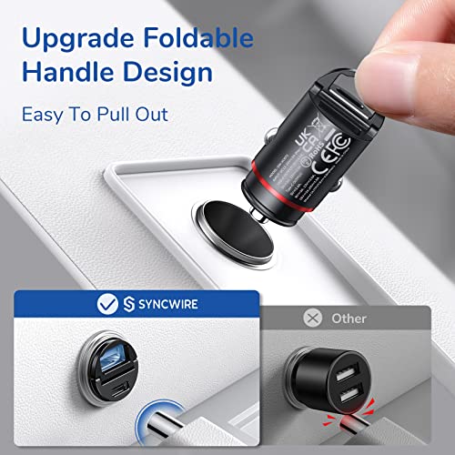 Image of Syncwire USB C Car Charger, 30W Fast USB Car Adapter PD&QC 3.0 Dual Port Smallest USB C Cigarette Lighter Charger Compatible with iPhone 13 /13 pro max /12, Google Pixel 6 /6 Pro, iPad, Samsung, MacBook