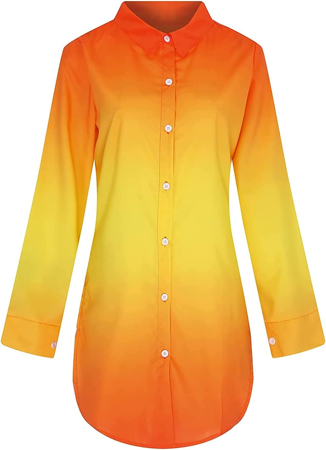 qfmqkpi Women Sexy V Neck Shirts Side Slit Print Long Sleeve Button Down Blouse Tops - Image 3