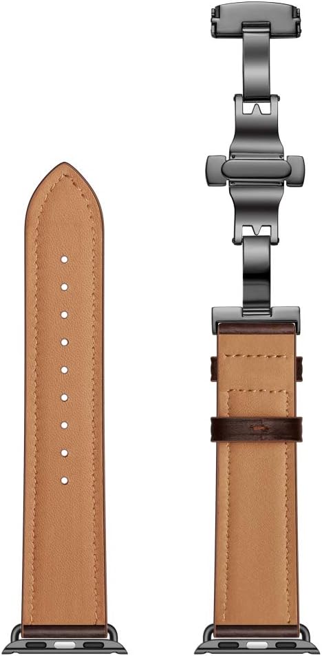 AISPORTS Compatible with Apple Watch Band 42mm 41mm 40mm 38mm Leather, Soft Breathable Leather Wristband Metal Butterfly Buckle Bracelet Replacement Band for Apple Watch Series 10/9/8/7/6/5/4/3/2/1/SE