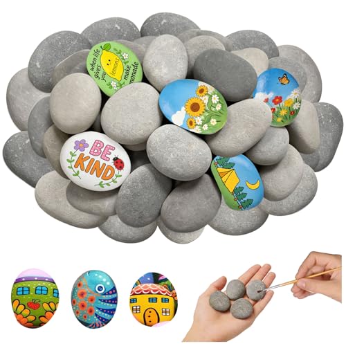 Rongrongago 40 Stück Steine zum Bemalen 3-5 cm Steine zum Bemalen Flach Glatt Kieselsteine zum Bemalen für Malerei Künstlerisches Schaffen Gärten und Aquarien Dekoration