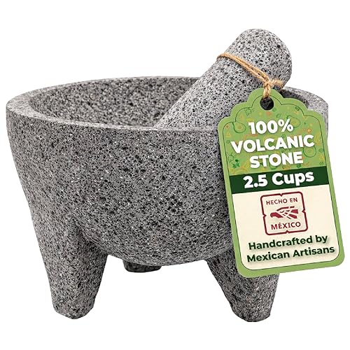 Image of Molcajete 6 in Mexican, Handmade with Natural Volcanic Stone, Artisanal Kitchen Utensil for Grinding with Pores for Crushing, Specially Designed for Grinding Spices, Sauces, and Guacamole