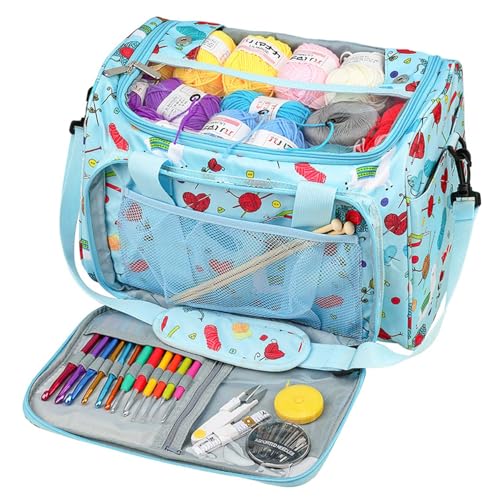 Image of Knitting Bag, Large Capacity Yarn Storage Organizer Tote Bag with Compartments and Pockets for Knitting Needles, Crochet Hooks, Knitting Project and Accessories, Bag Only, Alpaca