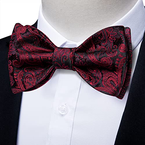 Image of DiBanGu Paisley Bow Ties for Men Silk Self Tied Bowtie and Pocket Square Cufflinks with Lapel Pin for Wedding Party