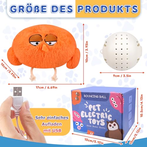 Bewegendes Hundespielzeug, Interaktives Hundespielzeug, Selbstrollender Ball Hund, Aktives Bewegliches Haustier-Plschspielzeug, Active Moving Pet Plush Toy for Haustier Hunde Trainingsball(Orange)