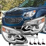 TTUN AUTO Compatible with 2016 2017 Chevy Equinox L/LS/LT/LTZ Headlight with Bulbs Projector & Halogen Type 84009752 84009751(Passenger+Driver Side