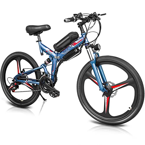 Adasea Electric Mountain Bike for Adults, 26" Folding Electric Bike with 350W Brushless Motor & Removable 36V 10Ah Lithium Battery - 3 Modes & 21 Speed - Commuter Ebike (Grey)