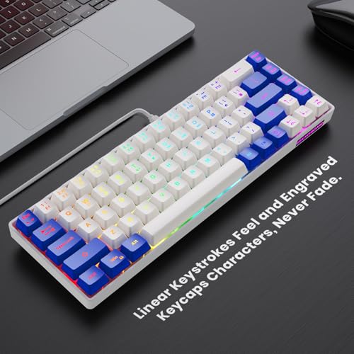 Image of 65% Gaming Keyboard, LED Backlit Mini Wired Keyboard, Ultra-Compact Anti-Ghosting No-Conflict 68 Keys Membrane Gaming Wired Keyboard for PC Laptop Windows Gamer(White-Blue)