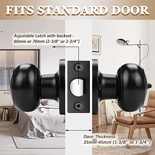 Probrico (1 Pack) Black Round Entry Door Knobs With Key, Exterior/Interior Door Handles Bedroom Bathroom/Front/Offic Doors, Door Lock With Locks And 3 Keys,Entrance Lock Security #TOP12