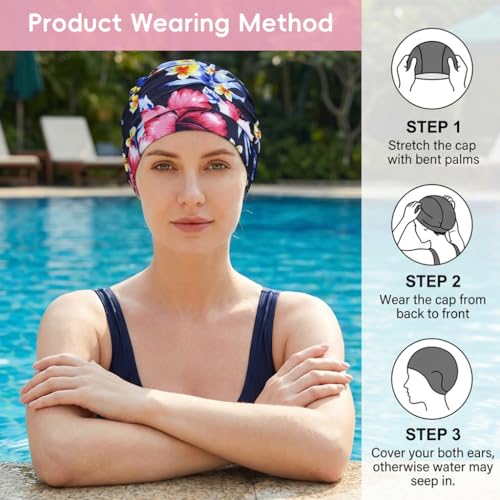 Image of Proberos Swimming Cap for Women, Premium Nylon Fabric Swim Cap, Long Hair for Dry Hair Swimming Head Cap Easy Fit, Keeps Hair & Ear Clean