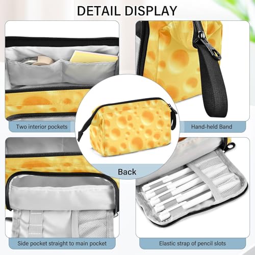 Image of Yellow Cheese Pencil Case Large Capacity Pencil Pouch, Handheld Pen Bag Cosmetic Portable Gift for Office School Teen Girl Boy Men Women Adult Pencil Storage Organizer