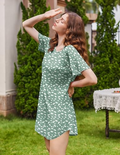 Image of Ekouaer Nightgowns for Women Bamboo Viscose Night Gown Short Sleeve Sleep Shirt Cooling Nightshirt Soft Sleepwear S-XXXL