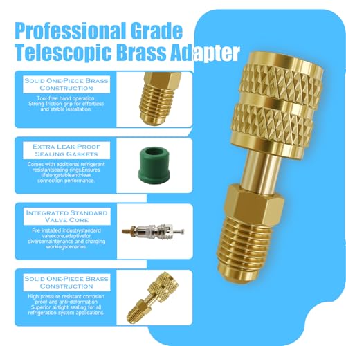 Kit adaptador R410A, adaptador mini split de 5/16 a 1/4, acoplador para manguera de refrigerante R410A, conector, extractor de núcleo de válvula, kit de bomba de vacío para mini split miniatura 4