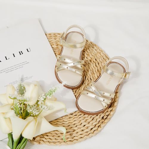Image of PHIRAMIN Toddler Girl Sandals - Flower Girl Dress Shoes Open Toe Little Kid Flats