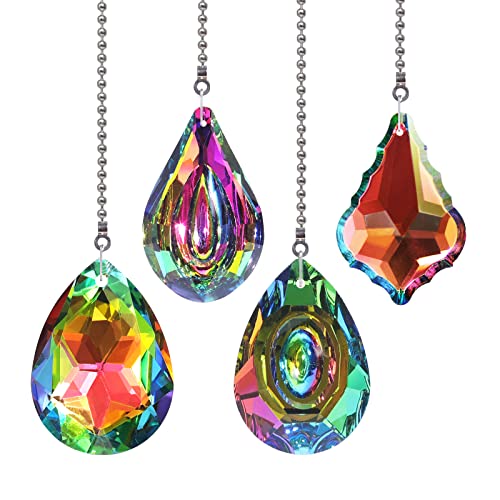 Image of 4 Pieces Crystal Ceiling Fan Pull Chain Rainbow Maker Pull Chain Extension with Connector