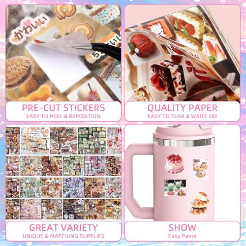Image of 650Pcs Cute Scrapbook Stickers Travel Y2K Japanese Sticker Book for Adult Kawaii Korean Stickers for Journaling Heisei Retro Aesthetic Sticker Food Manga Style Decor for DIY Crafts Junk Journal Gifts