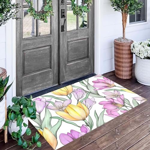 Paillasson d'entrée 80x120 cm lavable et antidérapant motif fleurs aquarelle - 4