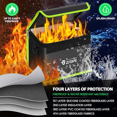 ZJTAPE Sac Lipo Sécurisé Ignifuge, Grand Espace de Stockage, Coffre-Fort, Sac de Batterie Réglable (Noir, Vert) – vue 2