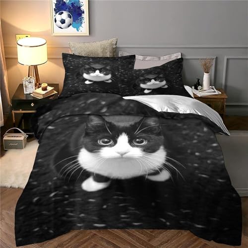 Housse de couette imprimée 3D chat noir et blanc haute qualité